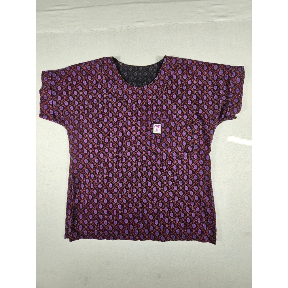 Scrub Med Purple Red Pineapple Geometric Print Scrub Top Short Sleeve Medical - Picture 1 of 7